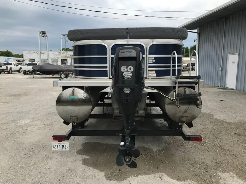 Slide: The Image of 2015 Palm Beach Ultra Sport 220 pontoon boat with 60 HP Mercury outboard motor. - 6