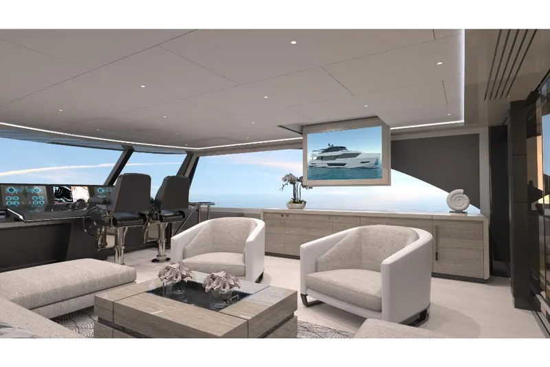 Slide: The Image of Luxurious interior of 2023 Ocean Alexander 28E yacht with modern furnishings. - 10