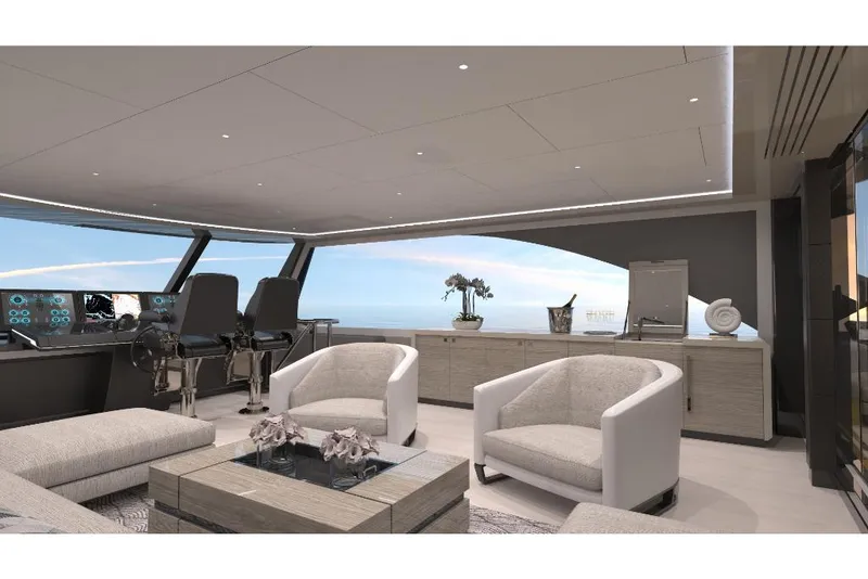 Slide: The Image of Luxurious interior of 2023 Ocean Alexander 28E yacht with modern furnishings. - 11
