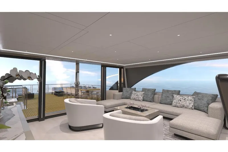 Slide: The Image of Luxurious interior of 2023 Ocean Alexander 28E yacht with ocean view. - 13
