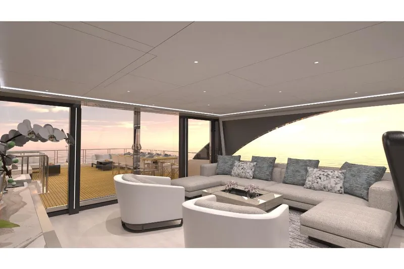 Slide: The Image of Luxurious interior of 2023 Ocean Alexander 28E yacht with ocean view. - 16