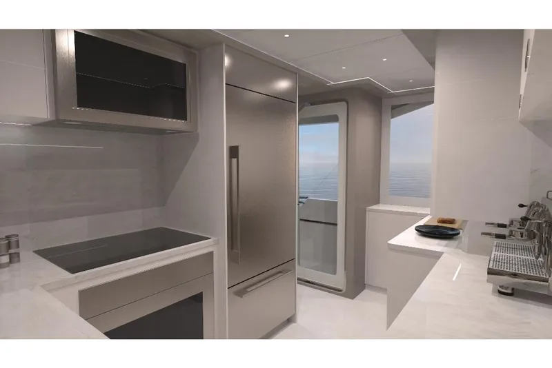 Slide: The Image of Modern kitchen interior on 2023 Ocean Alexander 28E yacht with stainless steel appliances. - 21