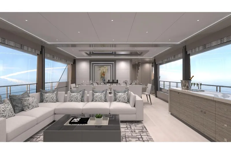 Slide: The Image of Luxurious interior of 2023 Ocean Alexander 28E yacht with panoramic ocean views. - 23