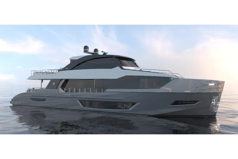 Slide: The Image of 2023 Ocean Alexander 28E luxury yacht on calm waters. - 3