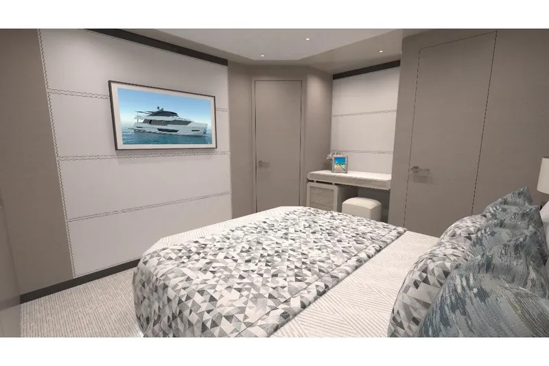 Slide: The Image of Luxurious bedroom interior of 2023 Ocean Alexander 28E yacht with modern decor. - 35