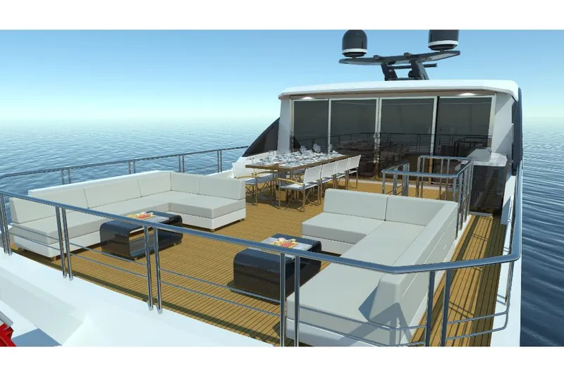 Slide: The Image of Ocean Alexander 28E 2023 yacht with spacious outdoor seating and dining area on the deck. - 37