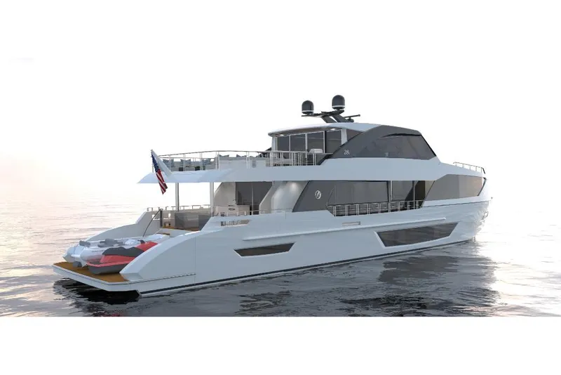 Slide: The Image of 2023 Ocean Alexander 28E luxury yacht on calm waters. - 4
