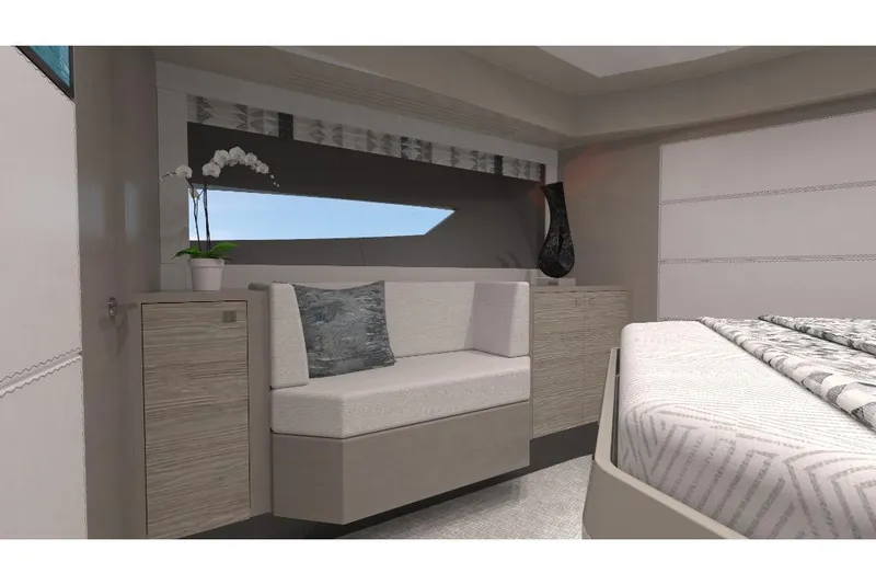 Slide: The Image of Luxurious interior of 2023 Ocean Alexander 28E yacht with modern seating and decor. - 46