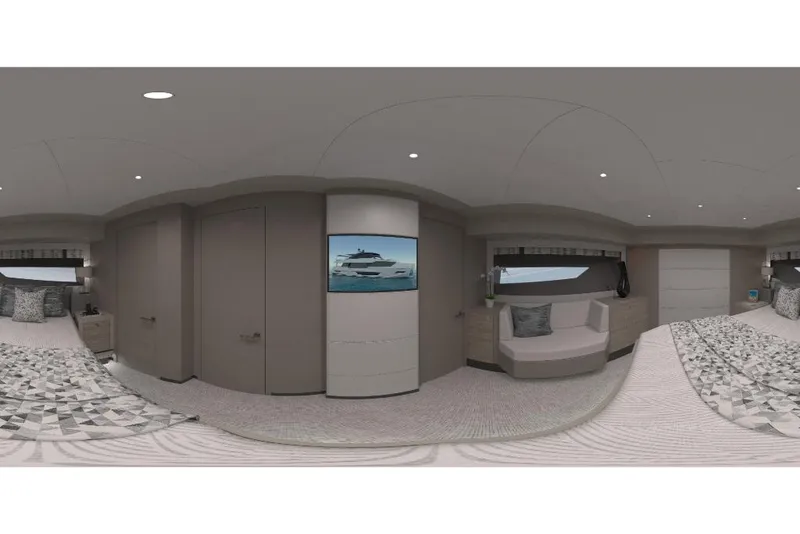 Slide: The Image of Luxurious bedroom interior of 2023 Ocean Alexander 28E yacht with modern decor. - 47