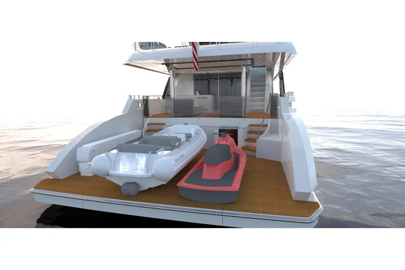 Slide: The Image of 2023 Ocean Alexander 28E yacht with tender and jet ski on deck. - 5