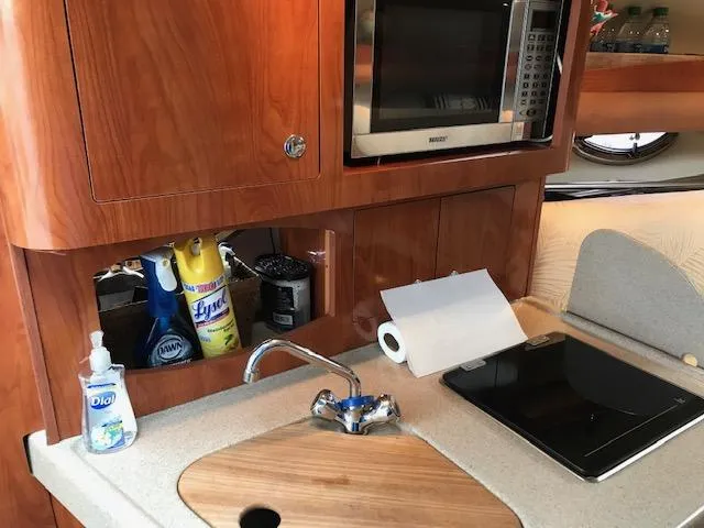 Slide: The Image of 2007 Four Winns 278 Vista boat kitchen with sink, microwave, and cleaning supplies. - 11