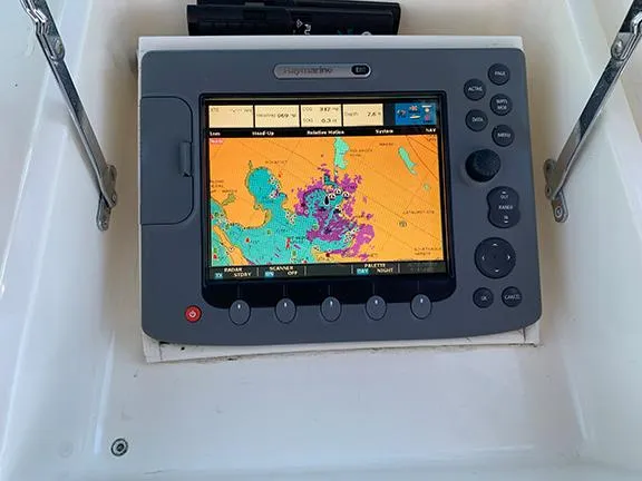 Slide: The Image of Navigation system on a 1991 Hatteras 40 Motor Yacht displaying a nautical chart. - 29
