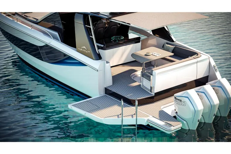 Slide: The Image of 2023 Azimut Verve 42 luxury yacht with triple outboard engines. - 3