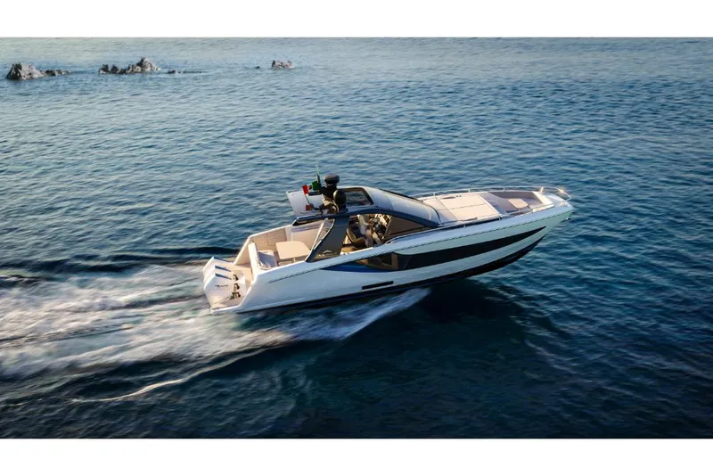 Slide: The Image of 2023 Azimut Verve 42 luxury yacht cruising on open water. - 7
