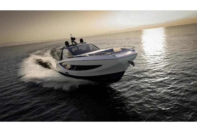 Slide: The Image of 2023 Azimut Verve 42 luxury yacht cruising at sunset. - 8