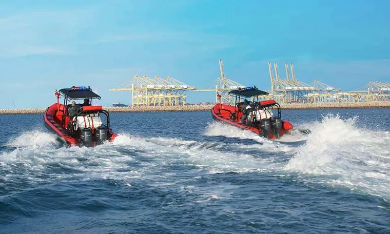 Slide: The Image of Two Ocean Craft Marine Fire-Fighting 8.0 M boats in action, 2022 model. - 2
