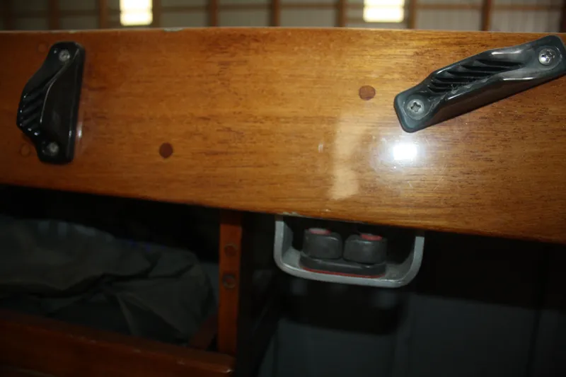 Slide: The Image of Close-up of a 1934 Custom Northern Michigan NM wooden boat detail. - 24