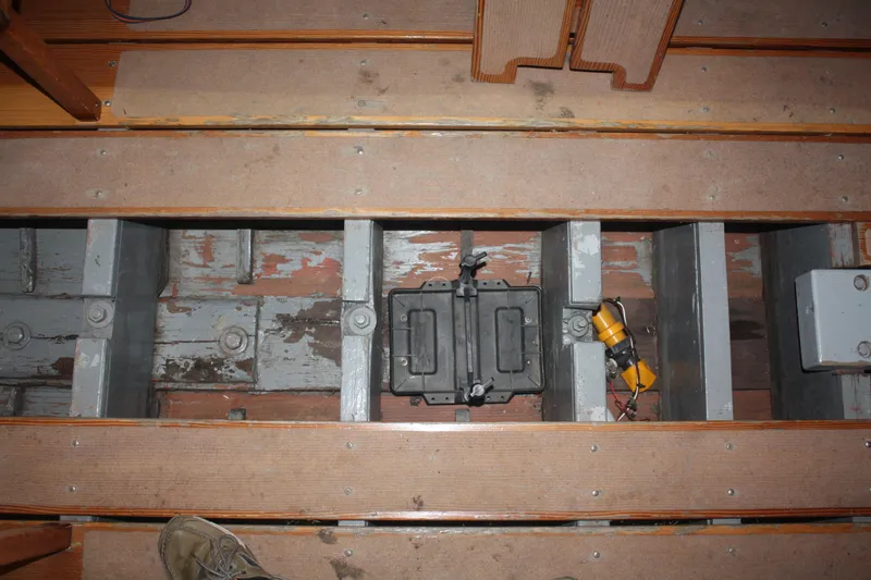 Slide: The Image of Interior view of 1934 Custom Northern Michigan NM boat under repair. - 28
