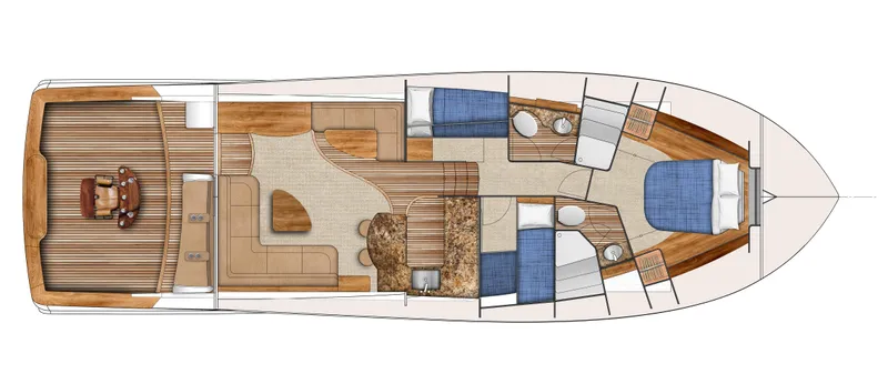 Slide: The Image of 2024 Albemarle Spencer Edition boat interior layout with bedrooms, bathrooms, and living area. - 25