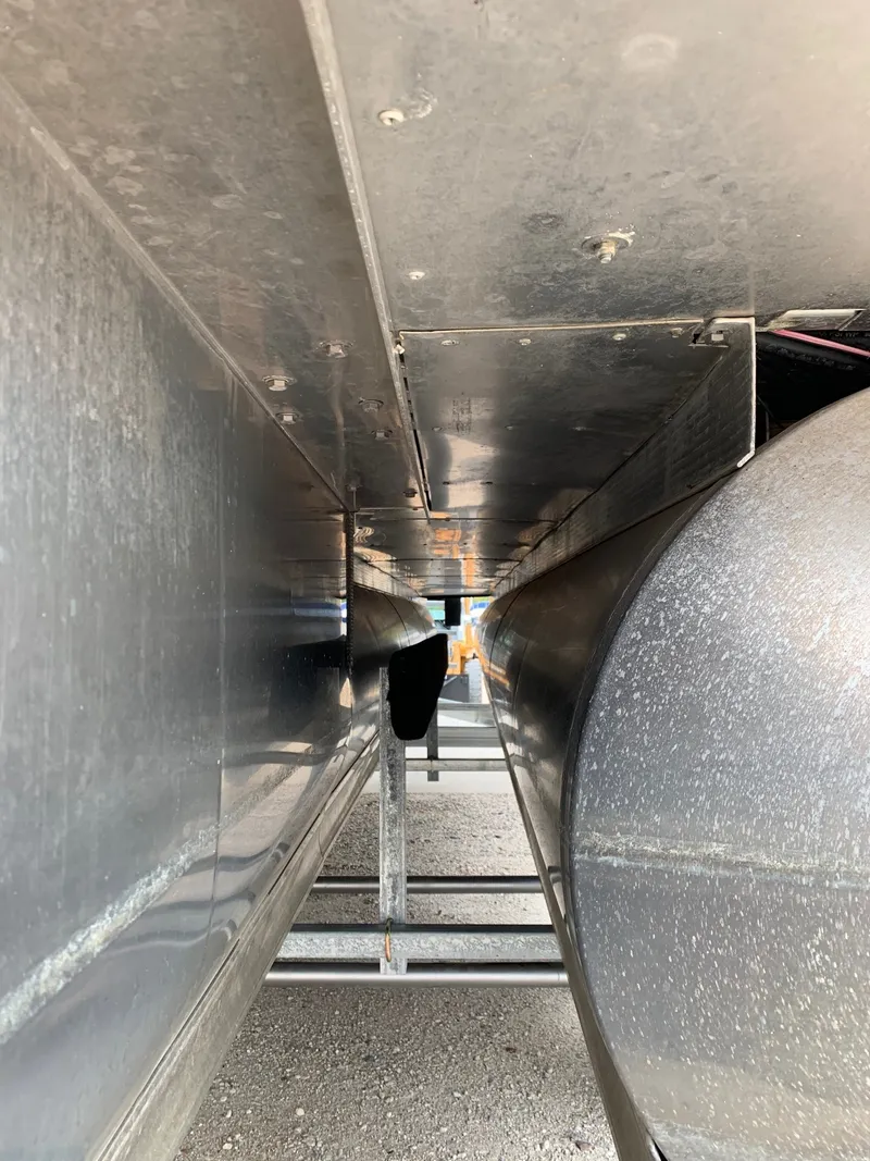 Slide: The Image of Underneath view of 2015 Avalon Ambassador Rear J Lounge pontoon boat. - 9