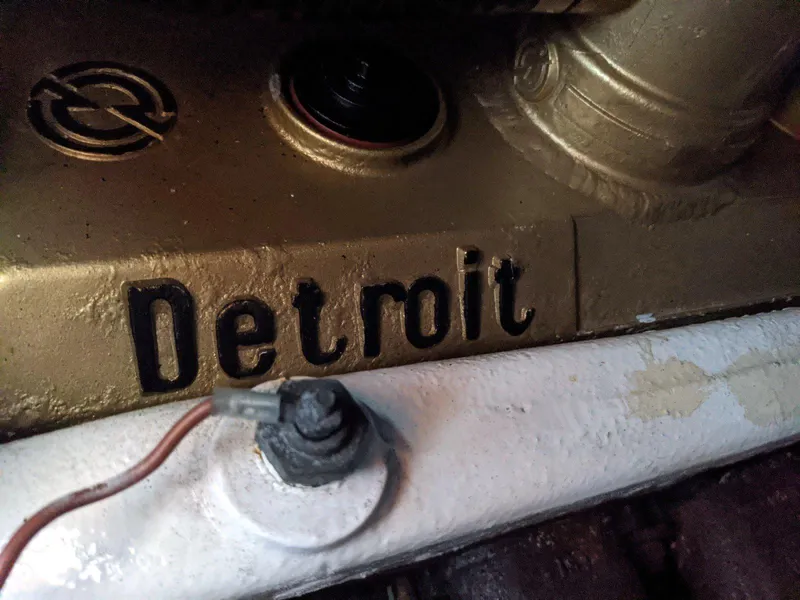 Slide: The Image of Detroit engine detail on 1977 Hatteras 46 Convertible boat. - 40