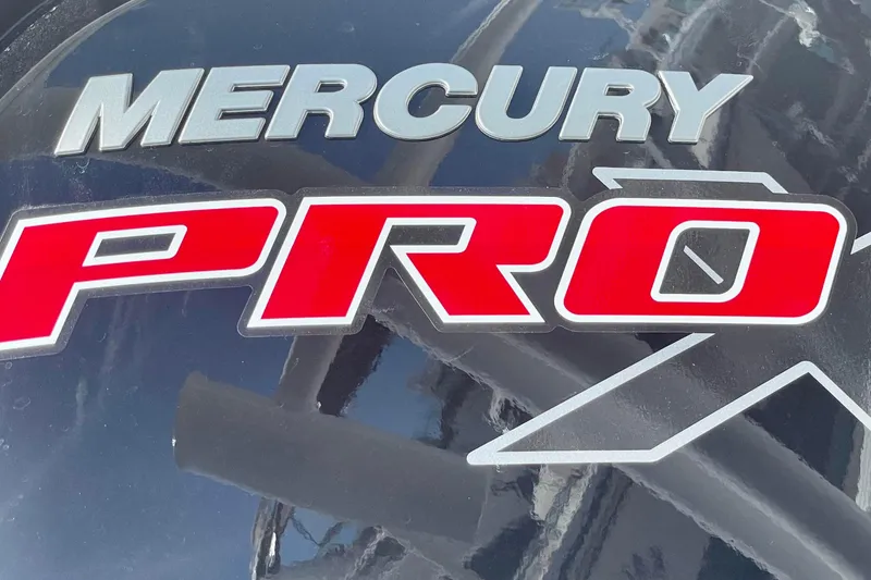 Slide: The Image of Mercury Pro X logo on Piranha Magro P180, 2025 model boat engine. - 5