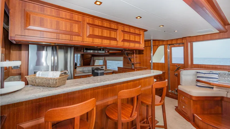 Slide: The Image of Interior of Hampton 680 ENDURANCE LRC yacht, luxurious wood design, 2027 model. - 25