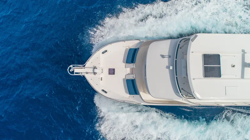 Slide: The Image of Aerial view of 2027 Hampton 680 ENDURANCE LRC yacht cruising. - 38