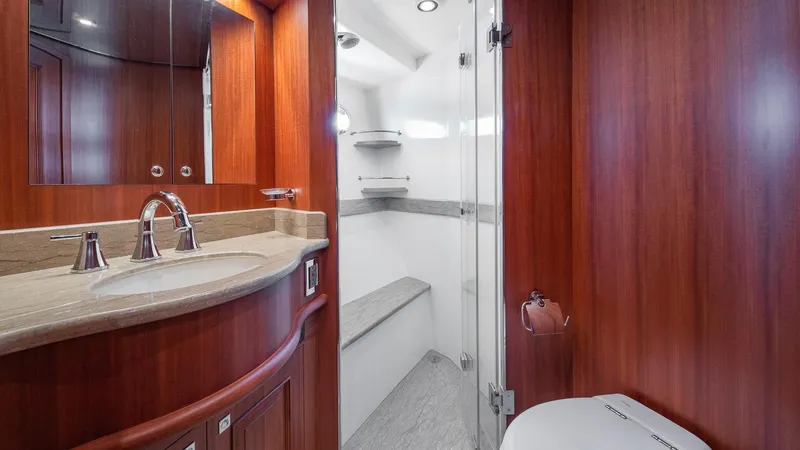 Slide: The Image of Luxurious bathroom on the 2027 Hampton 680 ENDURANCE LRC yacht. - 47