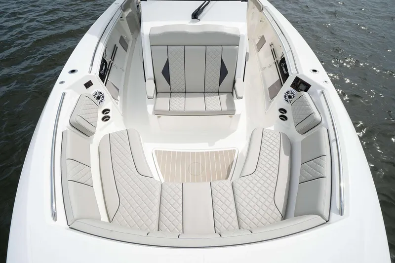 Slide: The Image of 2025 Pursuit S 358 boat interior with luxurious seating. - 9