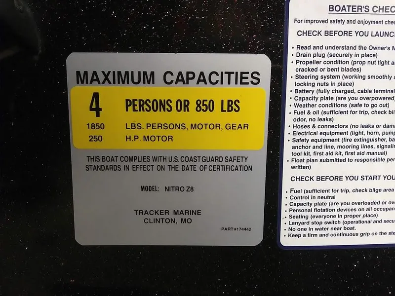 Slide: The Image of Capacity label for Nitro Z-8 DC boat, 4 persons or 850 pounds. - 25