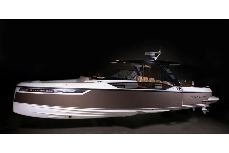 Slide: The Image of 2023 Saxdor 320 GTO luxury motorboat with sleek design and modern features. - 33