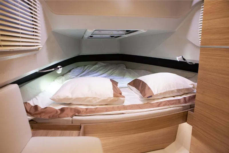 Slide: The Image of 2023 Saxdor 320 GTO cabin interior with cozy bed and modern design. - 38