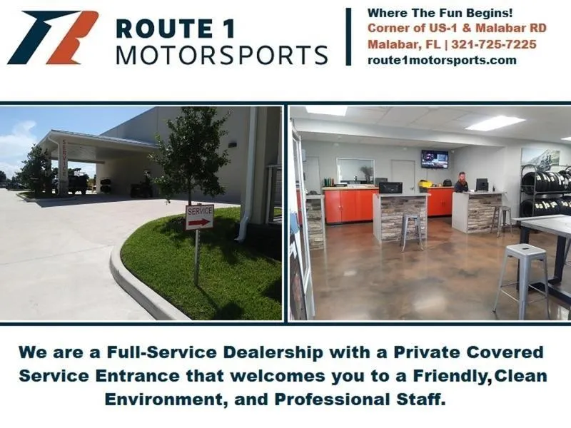 Slide: The Image of Route 1 Motorsports dealership with private covered service entrance and friendly, professional staff in Malabar, FL. - 29