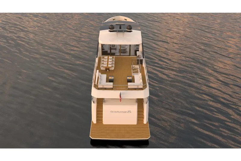 Slide: The Image of Ocean Alexander 27R 2023 luxury yacht, rear view on calm water. - 7