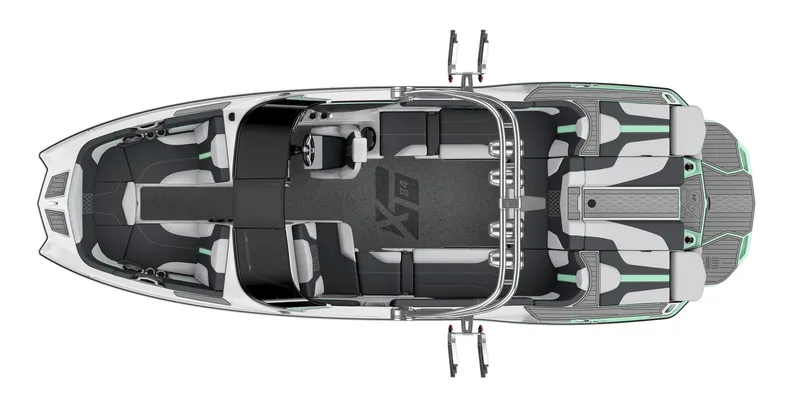 Slide: The Image of 2023 MasterCraft XT24 boat interior layout, top view. - 24
