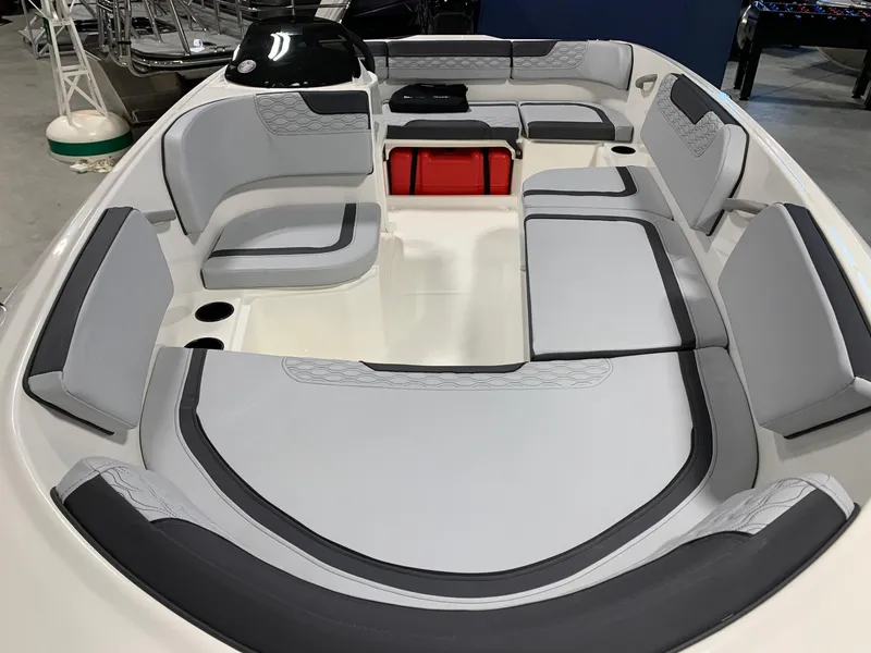 Slide: The Image of 2024 Bayliner Element M15 boat interior with spacious seating and modern design. - 3