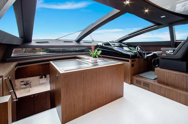 Slide: The Image of Interior of 2017 Riva 88 Domino Super yacht with modern design and panoramic windows. - 29
