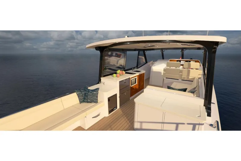 Slide: The Image of 2023 MJM 4 yacht with luxurious deck and seating area. - 4