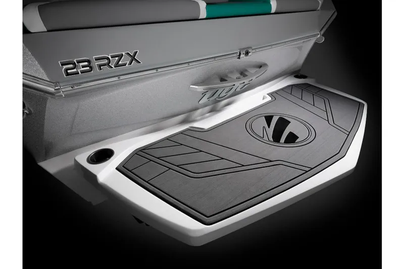 Slide: The Image of 2023 Tigé 24RZX boat swim platform with logo and sleek design. - 10