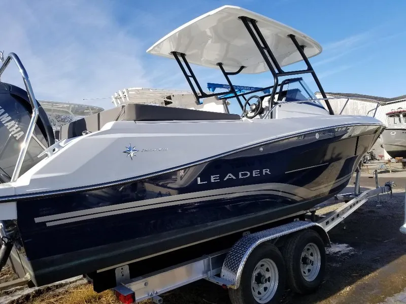 Slide: The Image of 2022 Jeanneau Leader 7.5 WA S3 boat on trailer, side view. - 18