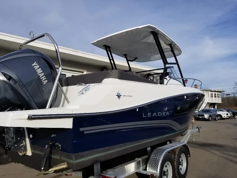 Slide: The Image of 2022 Jeanneau Leader 7.5 WA S3 boat on trailer with Yamaha engine. - 3