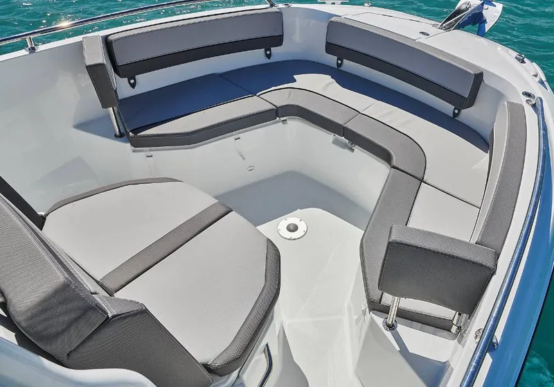 Slide: The Image of 2023 Jeanneau Leader 7.5CC S3 boat with spacious seating area. - 2