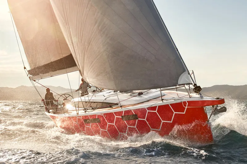 Slide: The Image of Close-up of the teak deck on a 2025 Dehler 38 SQ sailboat. - 8