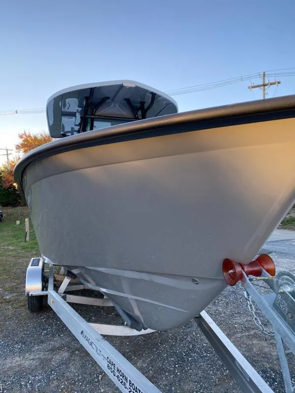 Slide: The Image of 2024 Cape Horn 24 XS boat on a trailer, front view. - 1