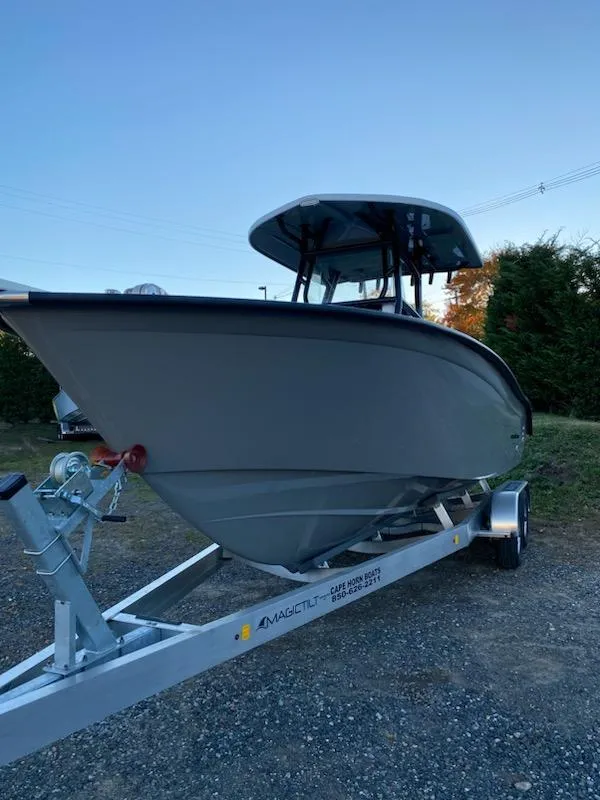 Slide: The Image of 2024 Cape Horn 24 XS boat on a trailer. - 13