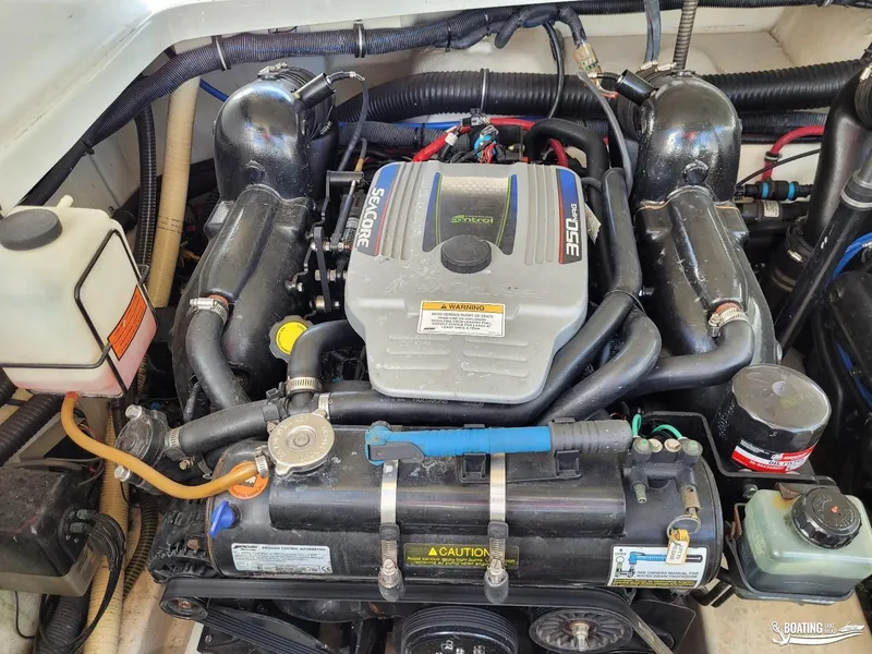 Slide: The Image of 2014 Formula 290 BR boat engine compartment with a 350 MAG Seacore engine. - 26