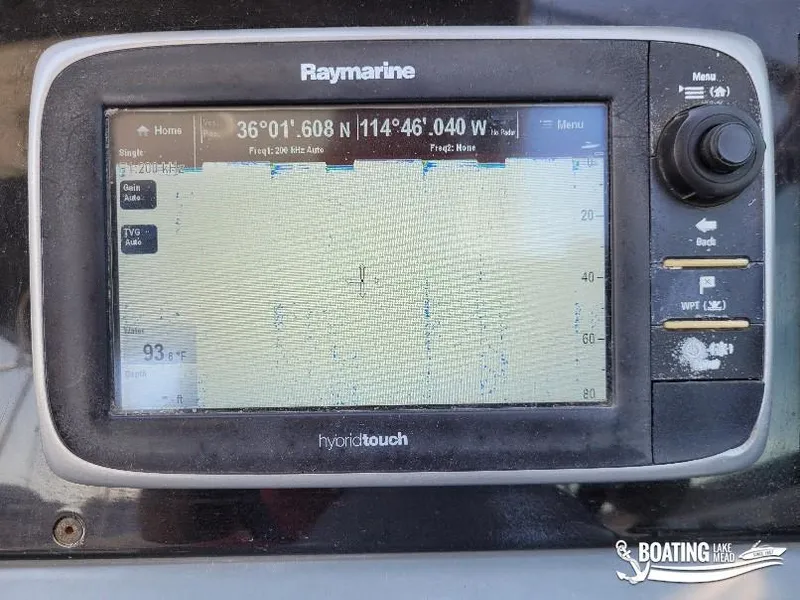 Slide: The Image of Raymarine HybridTouch display on 2014 Formula 290 BR boat showing GPS coordinates. - 27