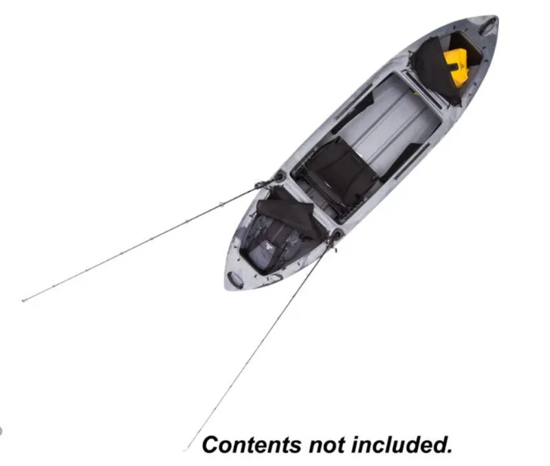 Slide: The Image of 2021 Ascend H10 Hybrid Sit-In kayak, top view, with fishing rods and gear. Contents not included. - 3