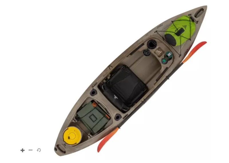 Slide: The Image of 2021 Ascend FS10 Sit-In kayak with paddle, top view. - 2